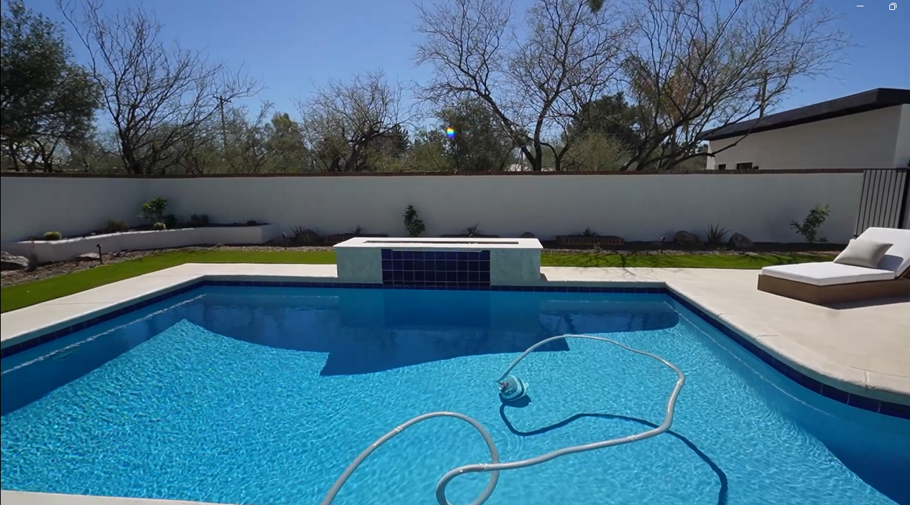 Resort-style backyard with a private pool on an acre lot in Tucson, Arizona