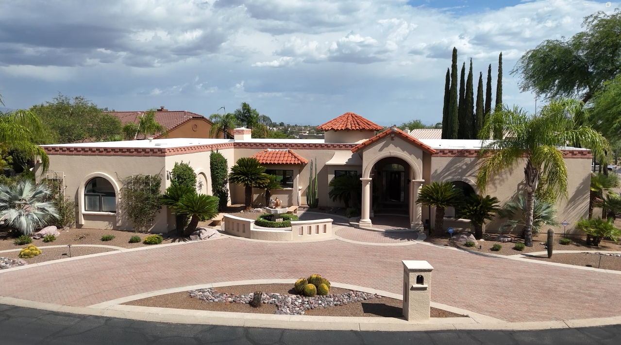 Stunning facade of a remodeled luxury golf resort home in Omni Tucson National