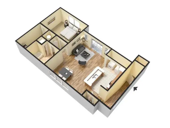 An aerial view of a floor plan of a house