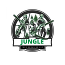 Logo of Django Tree Services: Arborists with chainsaws, green logo text on white box, dark background.