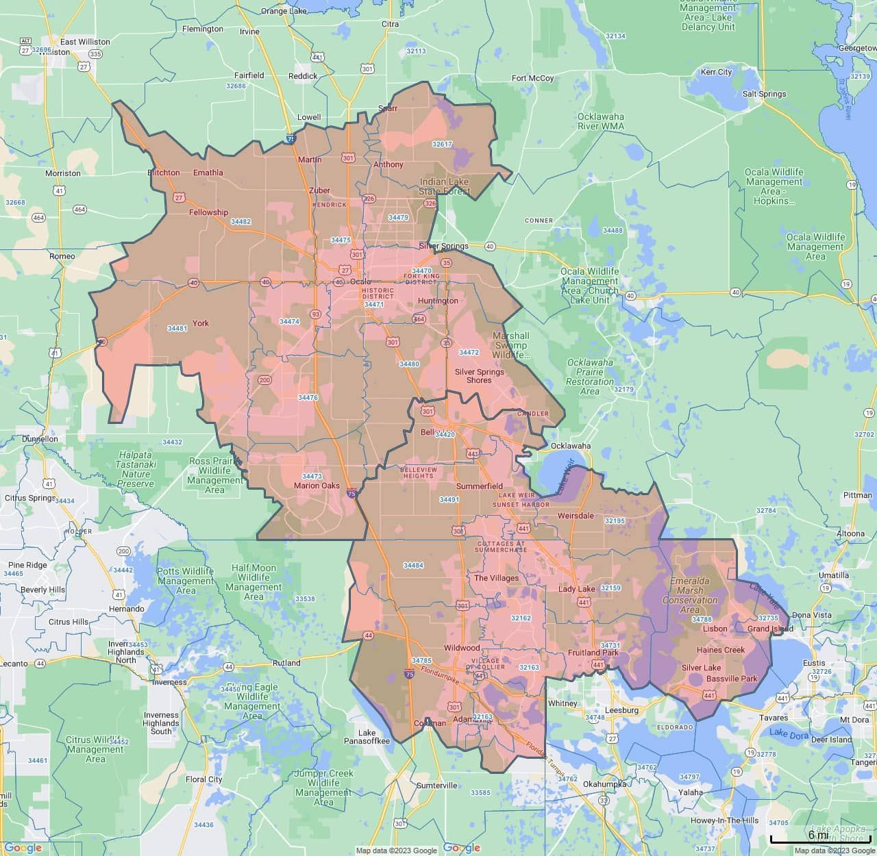 a map showing the boundaries of a county in florida | Ocala, FL | All Dry