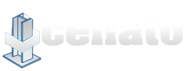 Logo con struttura astratta in azzurro e bianco e la parola 