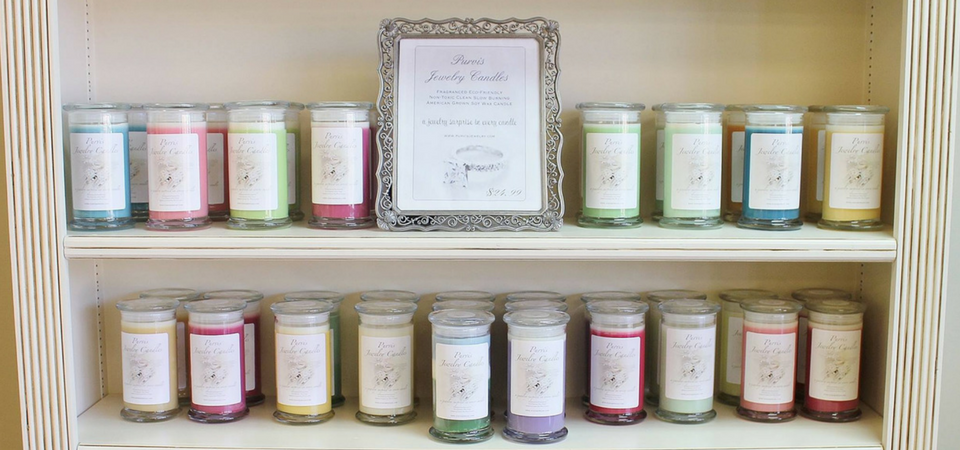 selection of purvis jewelry candles for sale in store