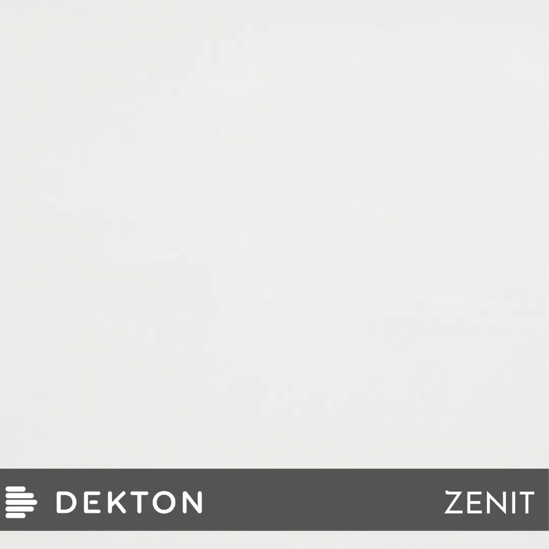 Fondo blanco con una barra de pie de página gris oscuro etiquetada como “DEKTON” y “ZENIT”.