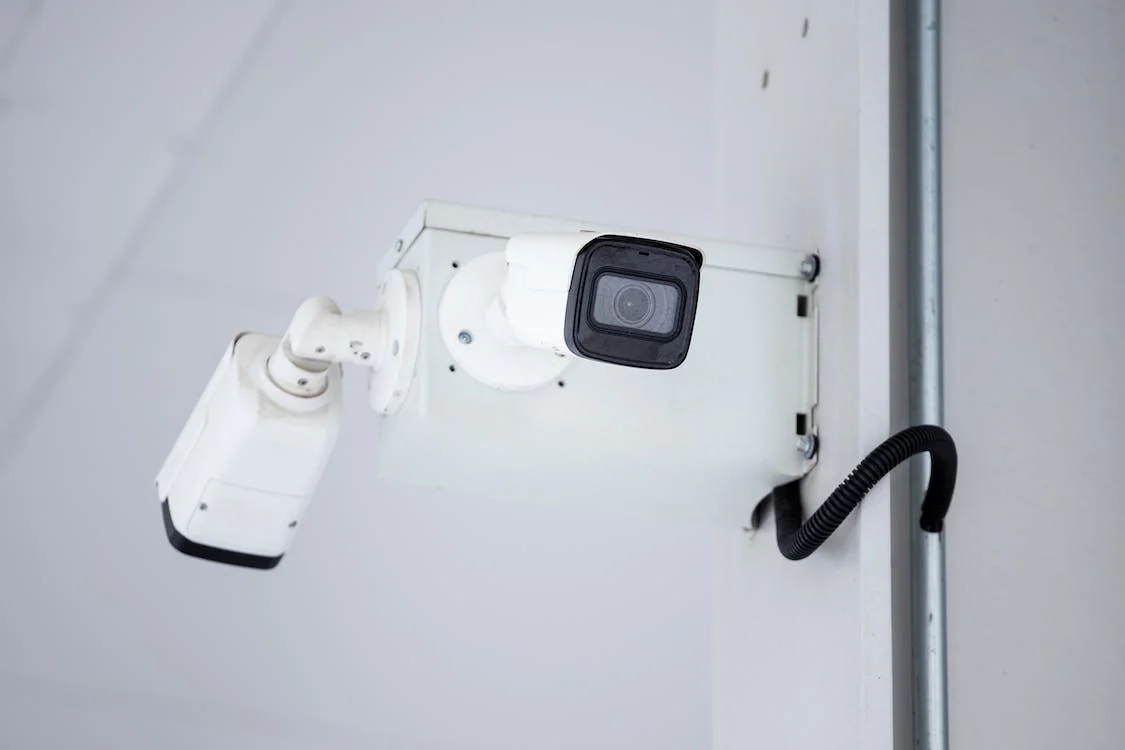 A security camera system installed on a wall 
