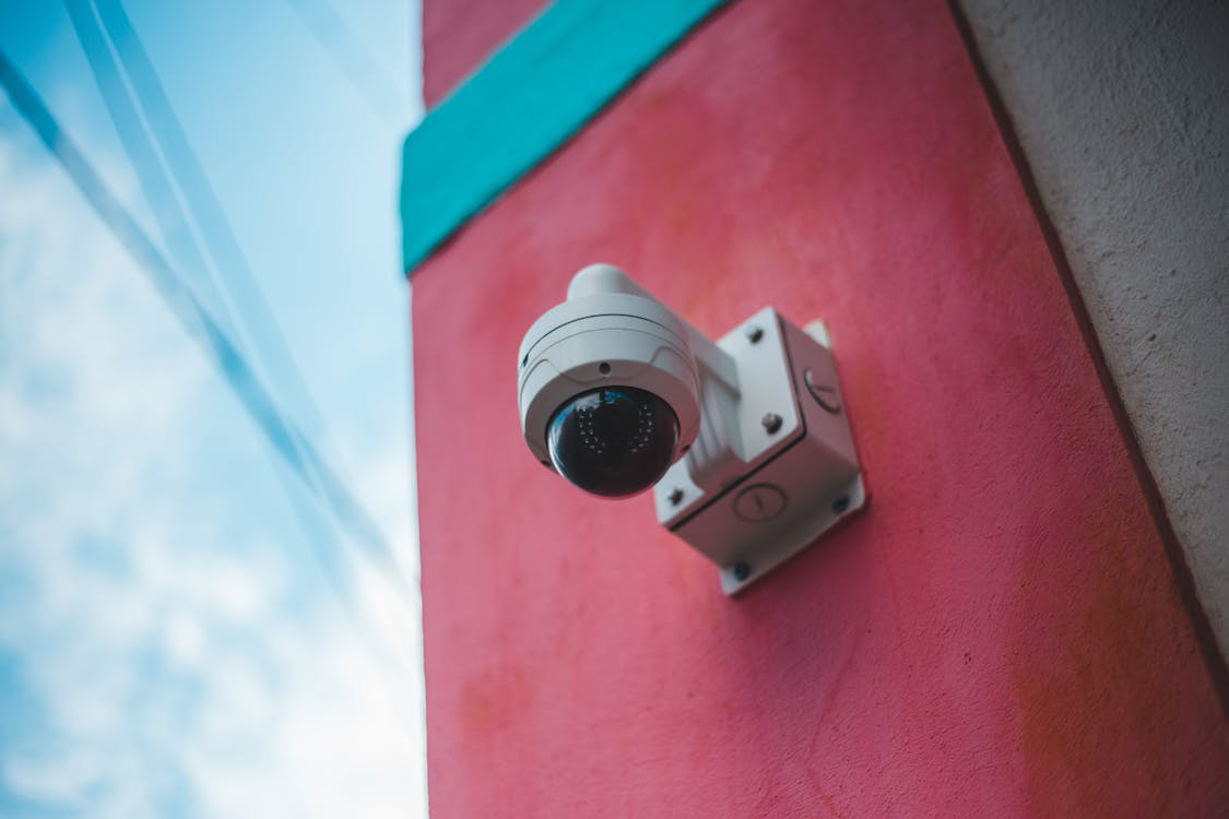 A security camera installed outdoors  