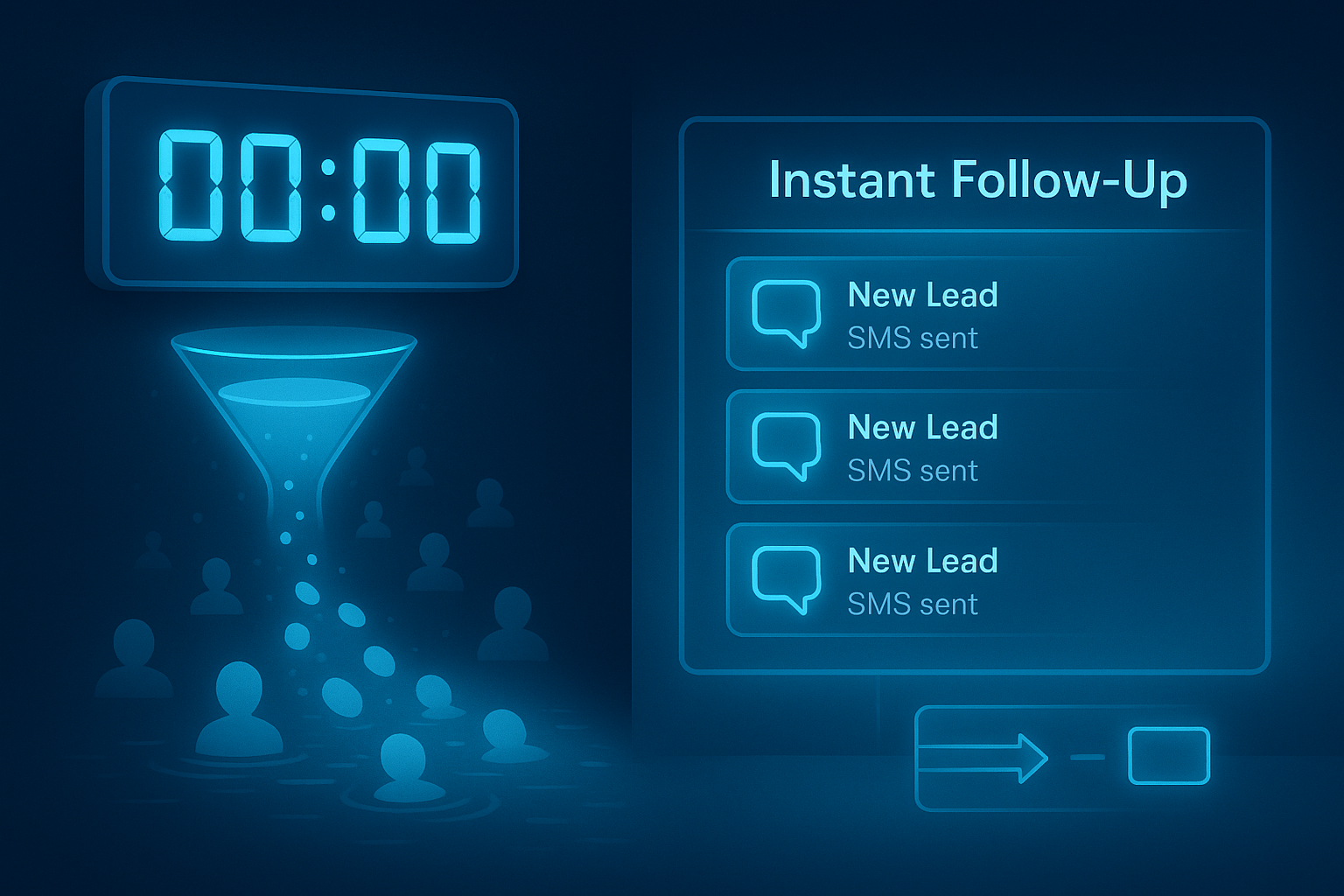 A digital clock with a funnel of people coming out of it.