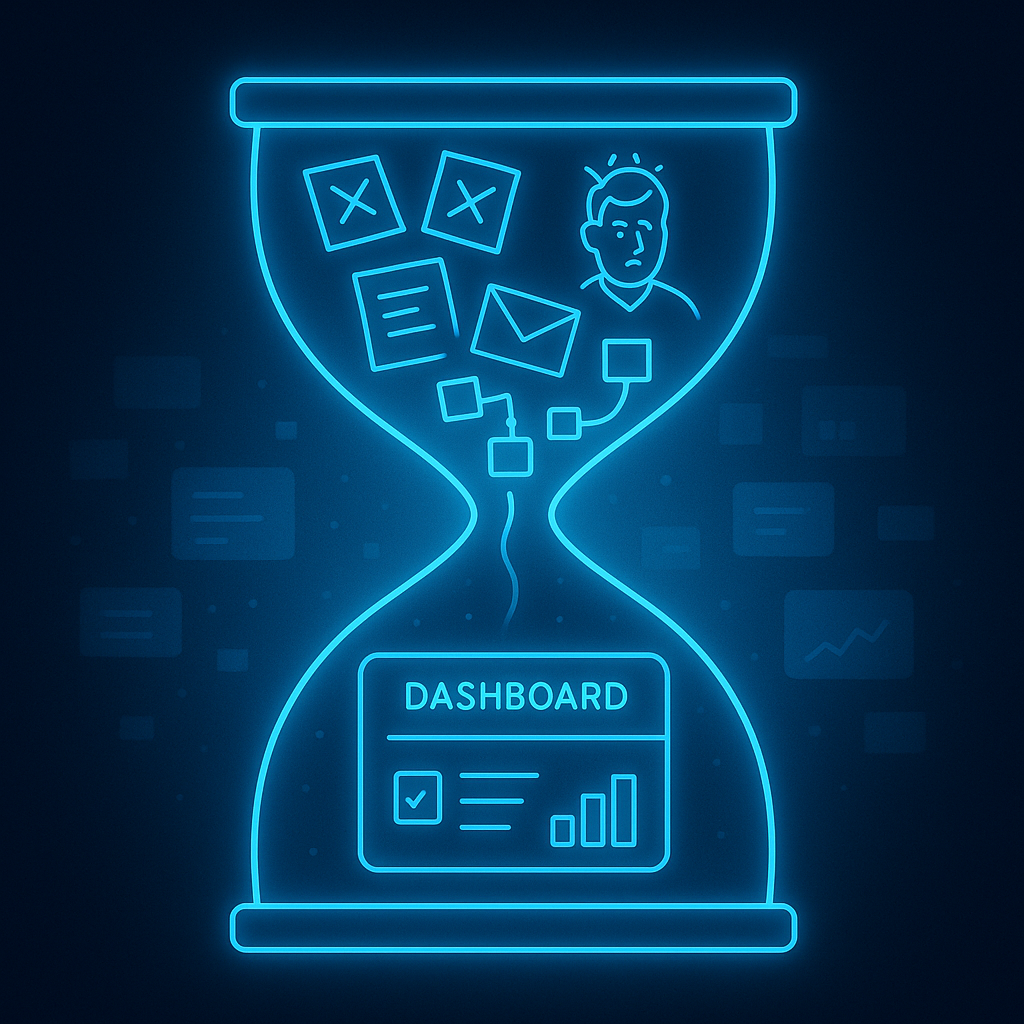 A neon hourglass with a dashboard on it.
