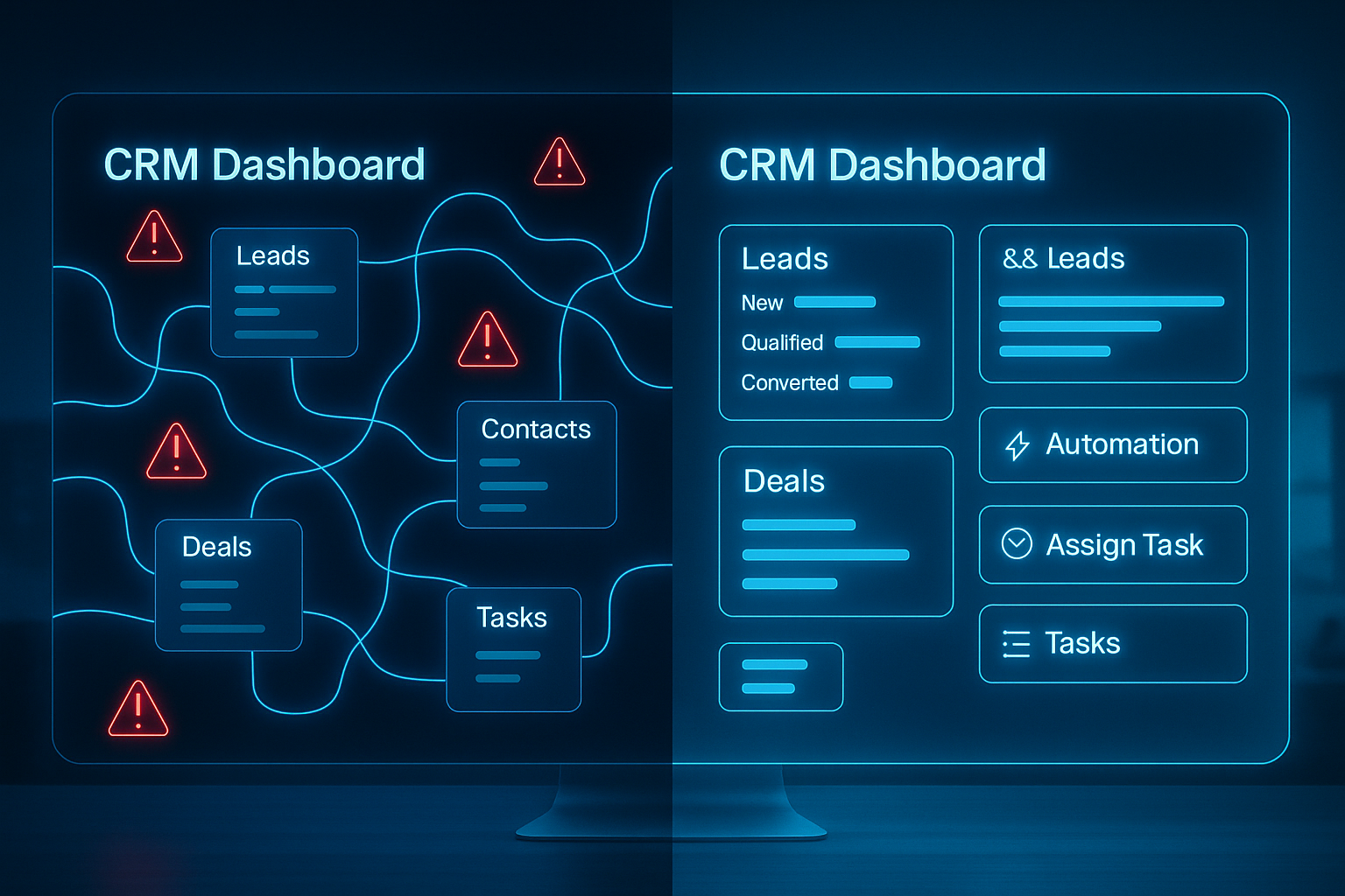 A computer screen shows a crm dashboard and a crm dashboard.