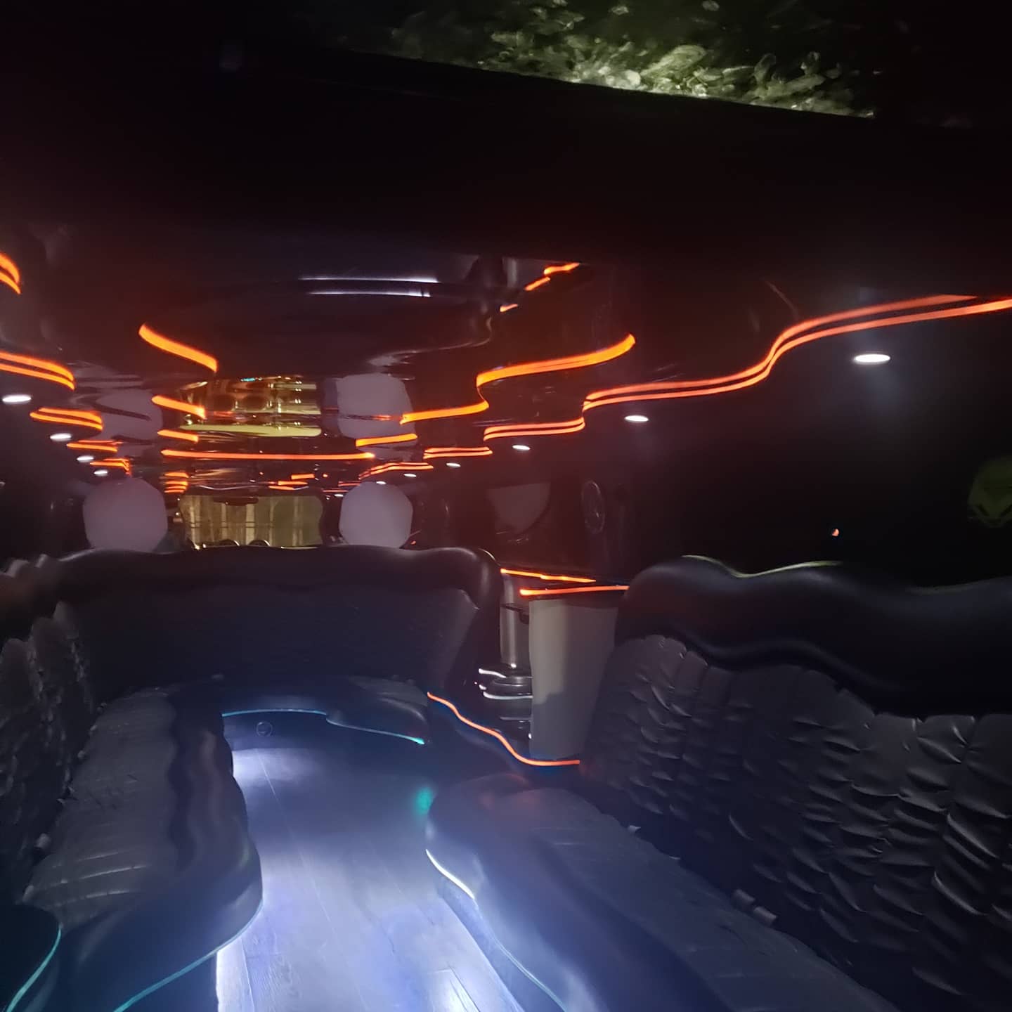 interior of limo with lights on
