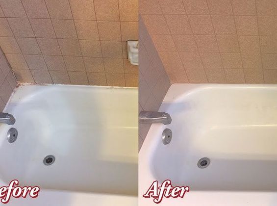 A before and after picture of a bathtub in a bathroom