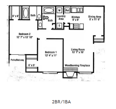 2 Bed | 1 Bath Floorplan