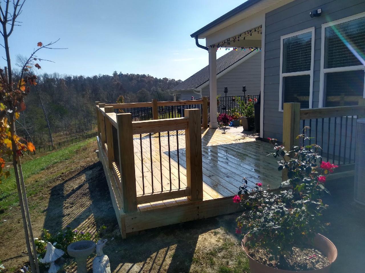 A house with a wooden deck in front of it. Middle, TN