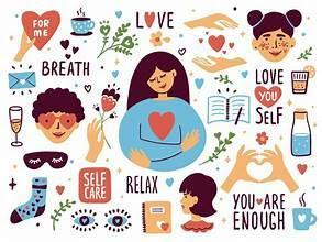 A set of hand drawn illustrations on the theme of self care and love.