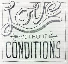 A drawing of the word love without conditions on a piece of paper.