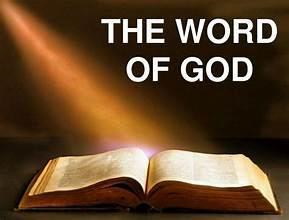 An open bible with the words `` the word of god '' written on it.