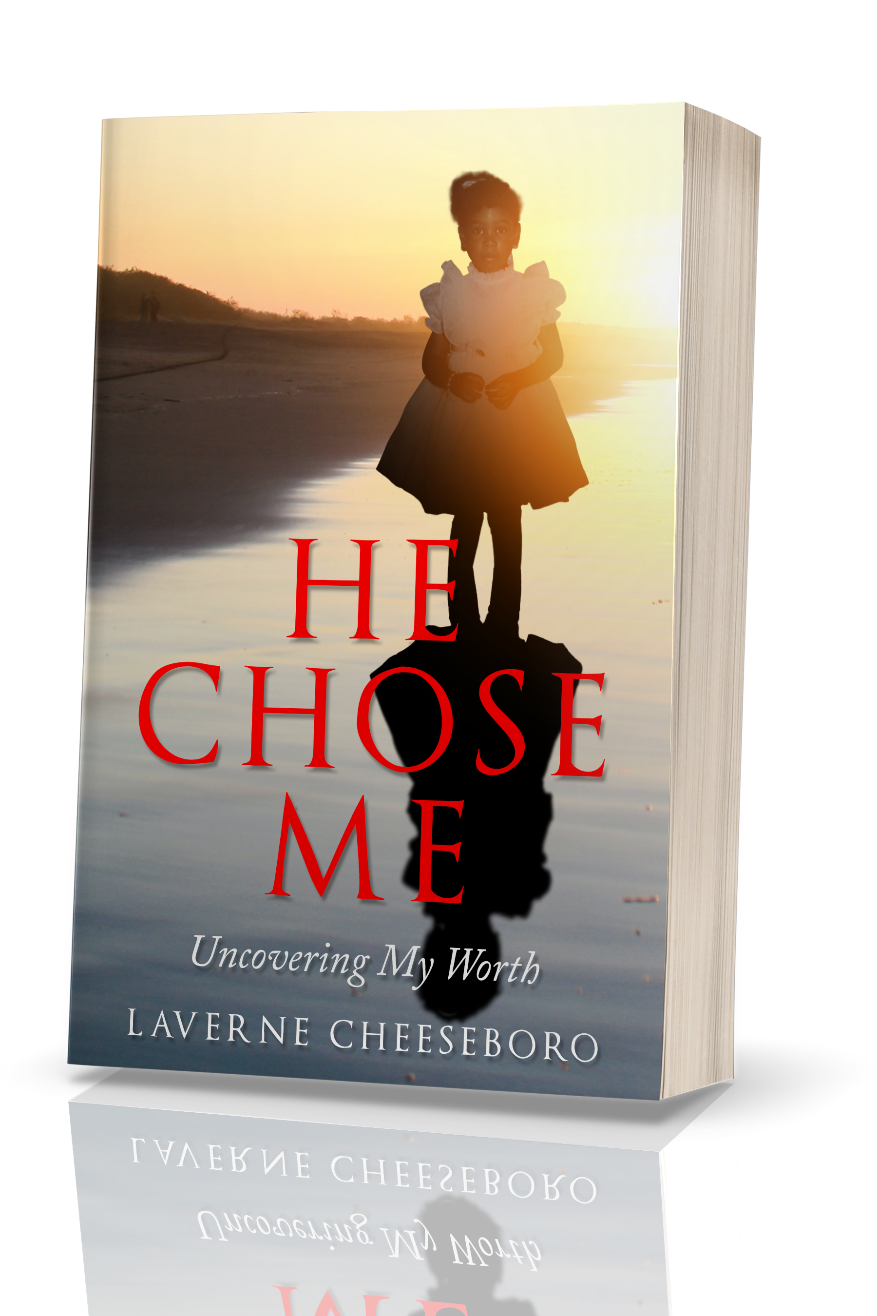 A book titled he chose me shows a little girl standing on a beach.