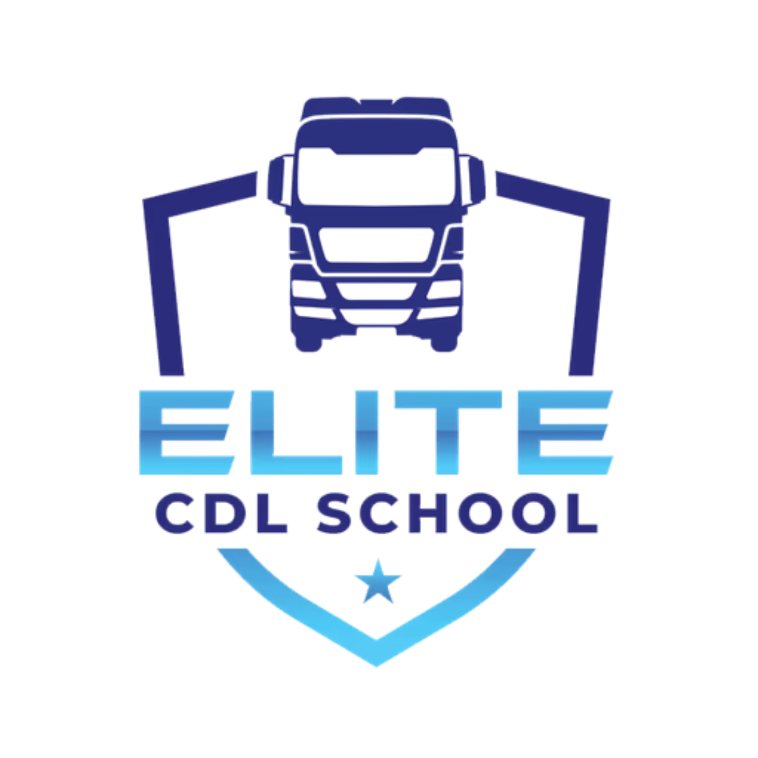 A logo for elite cdl school with a truck on it
