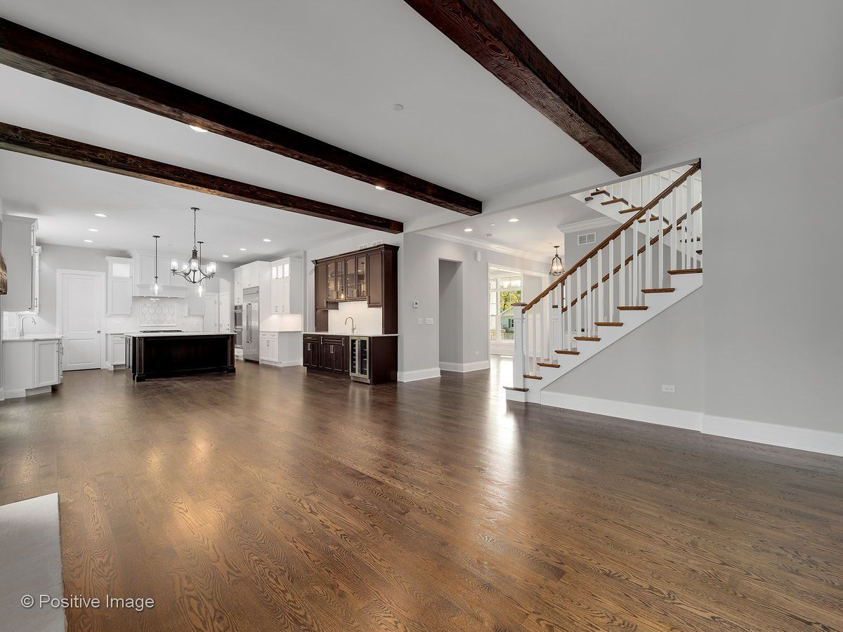 There is a staircase in the middle of the room.