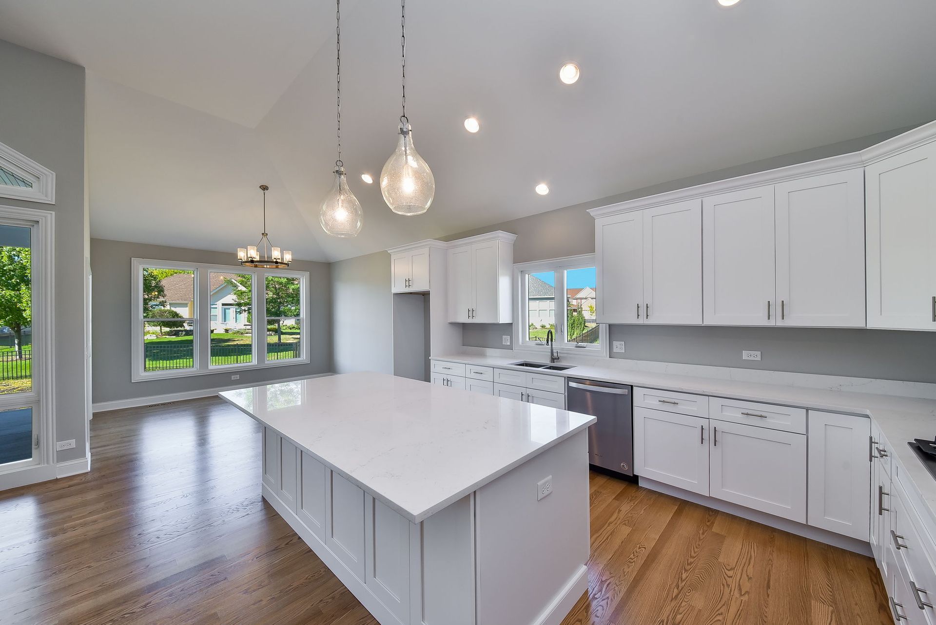 There is a large island in the middle of the kitchen.