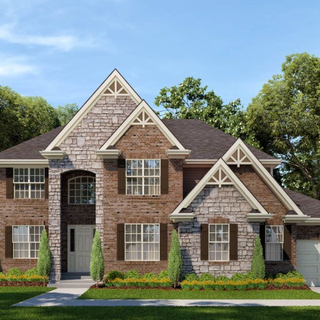 An artist 's impression of a brick and stone house