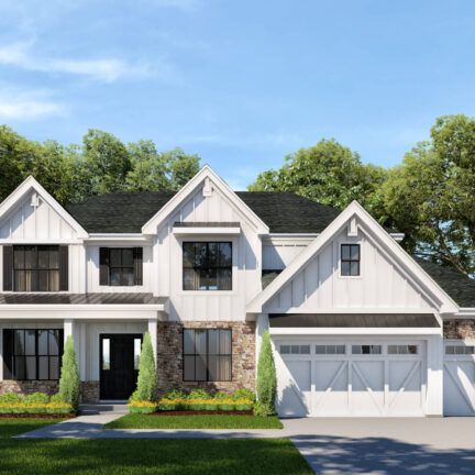 An artist 's impression of a white house with a black roof.