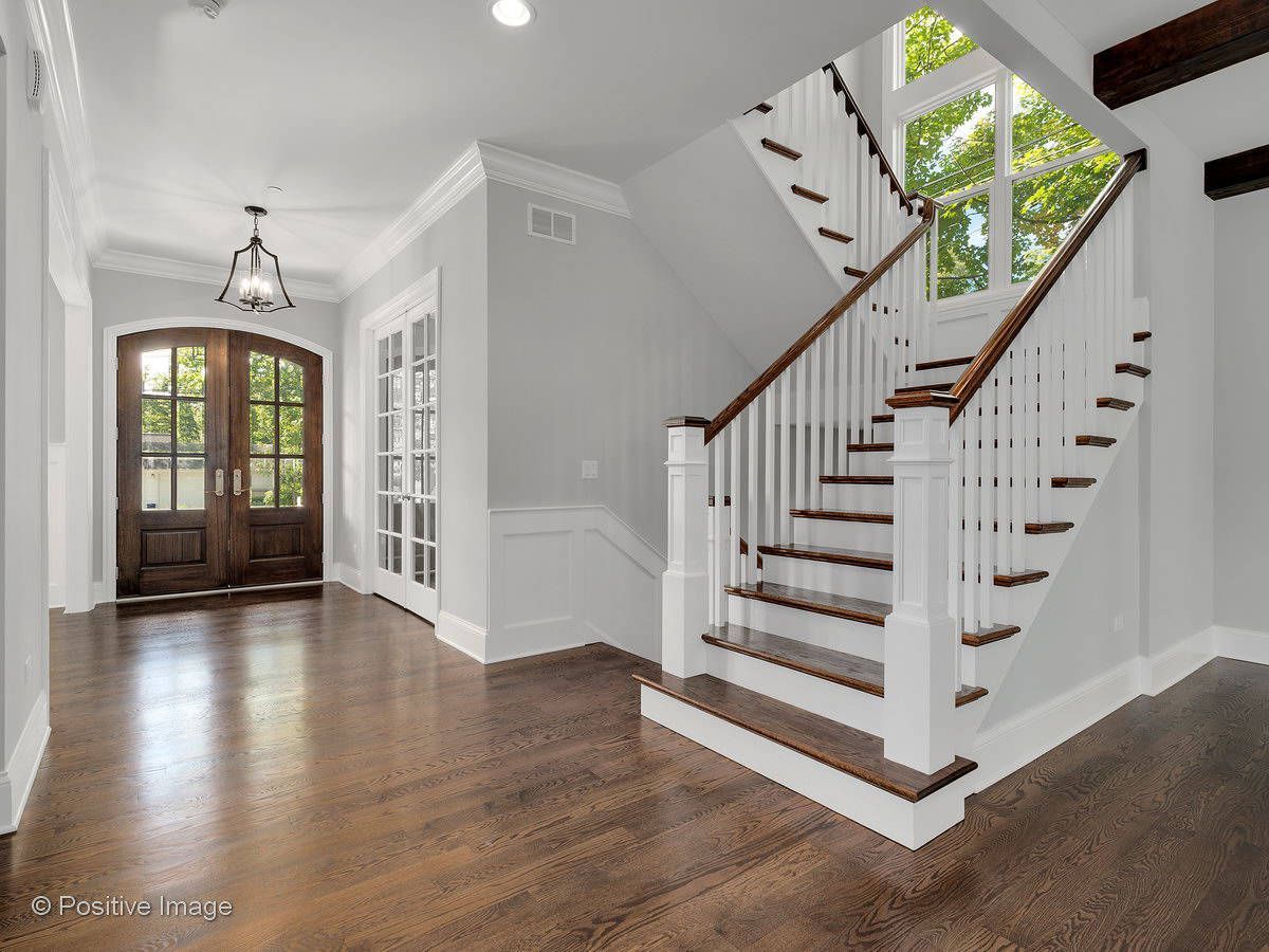 There is a staircase in the middle of the room.