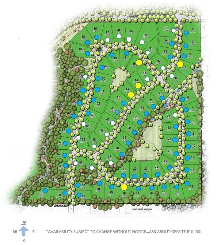 A map of a residential area with lots of trees