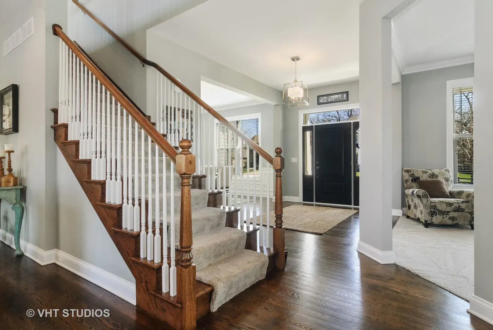 A picture of a staircase in a house taken by vht studios