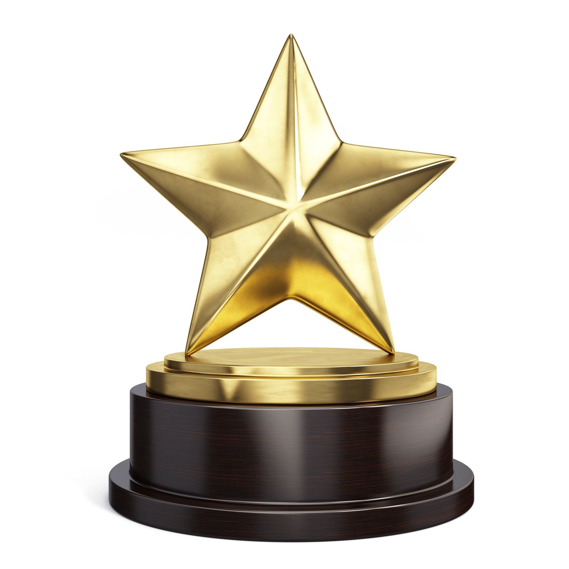 A trophy with a gold star on top of it