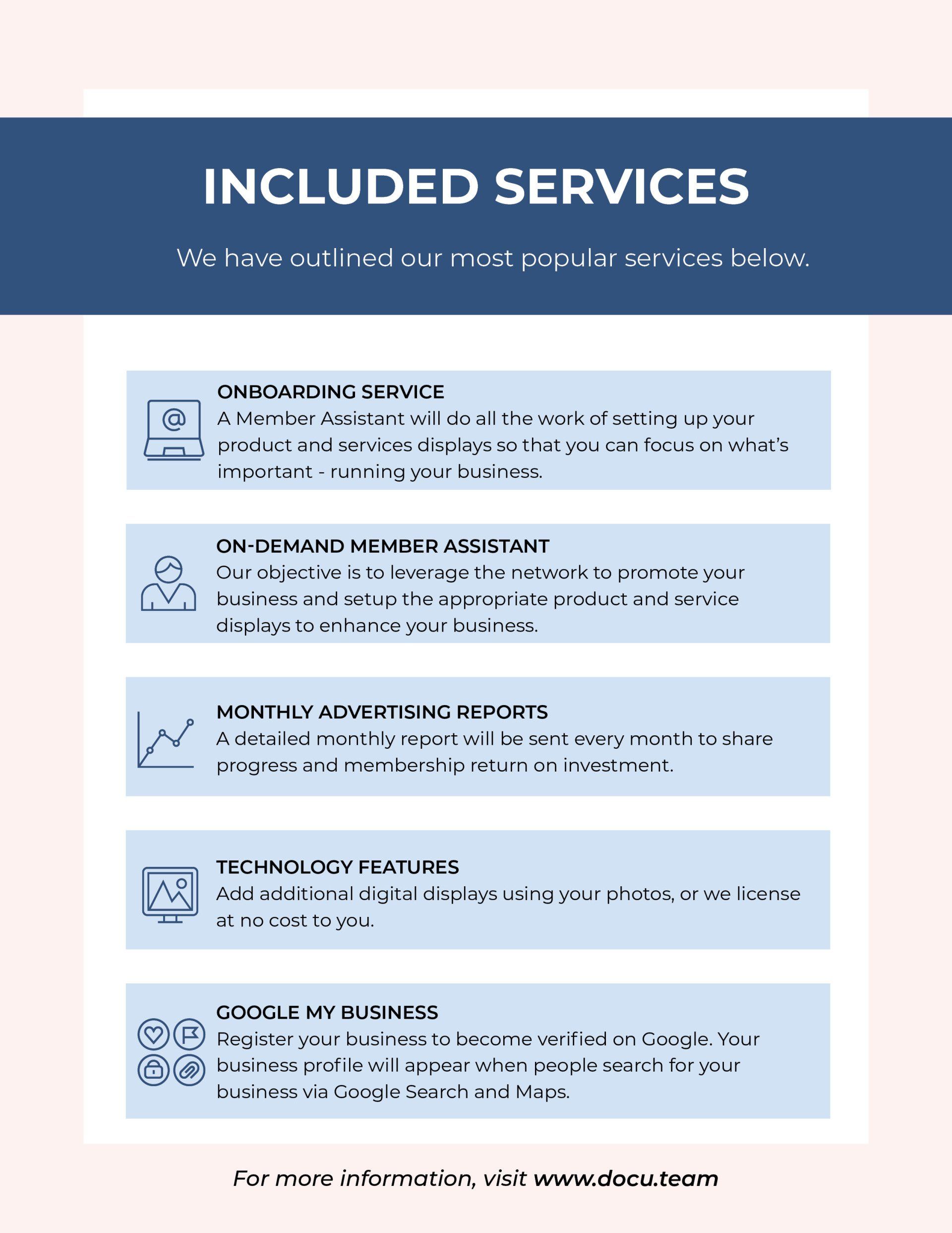 A resume with a list of included services on it.