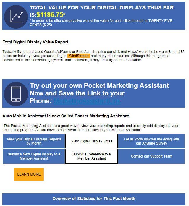 A page that says total value for your digital displays thus far