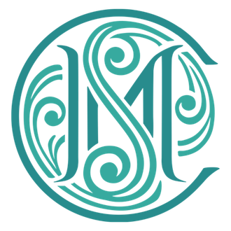 The letter m is in a circle with swirls around it