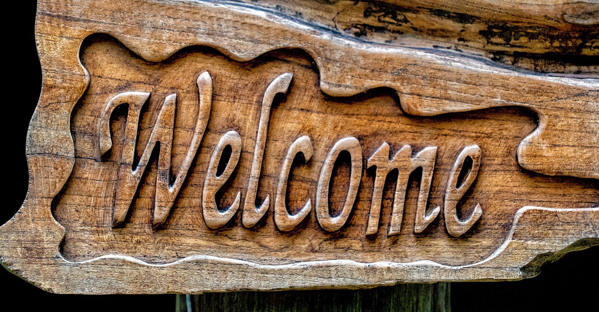 Wood Carved Welcome Sign