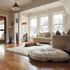 clean living room with dog on the rug