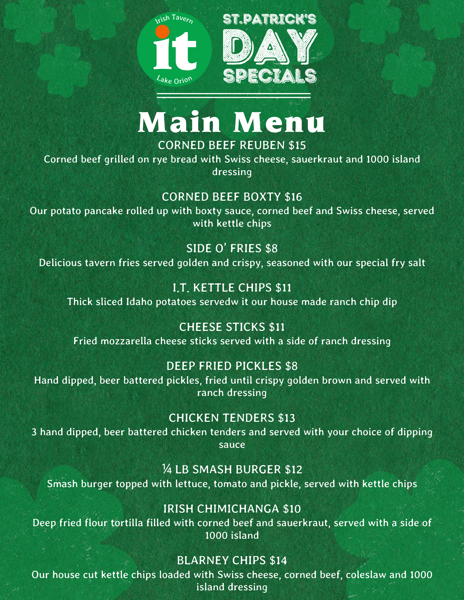 St. Pat's day menu