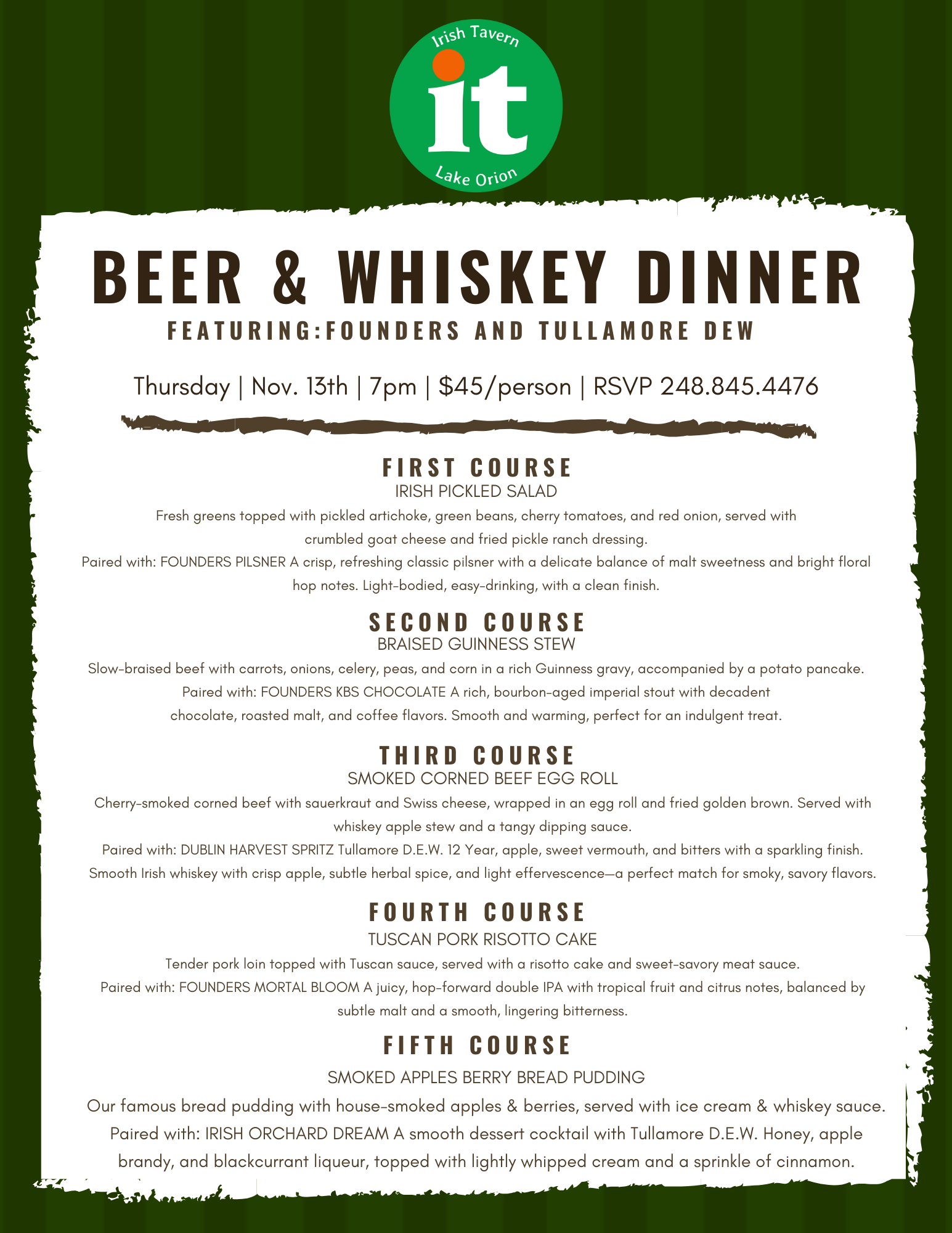 A flyer for an open house at the irish tavern