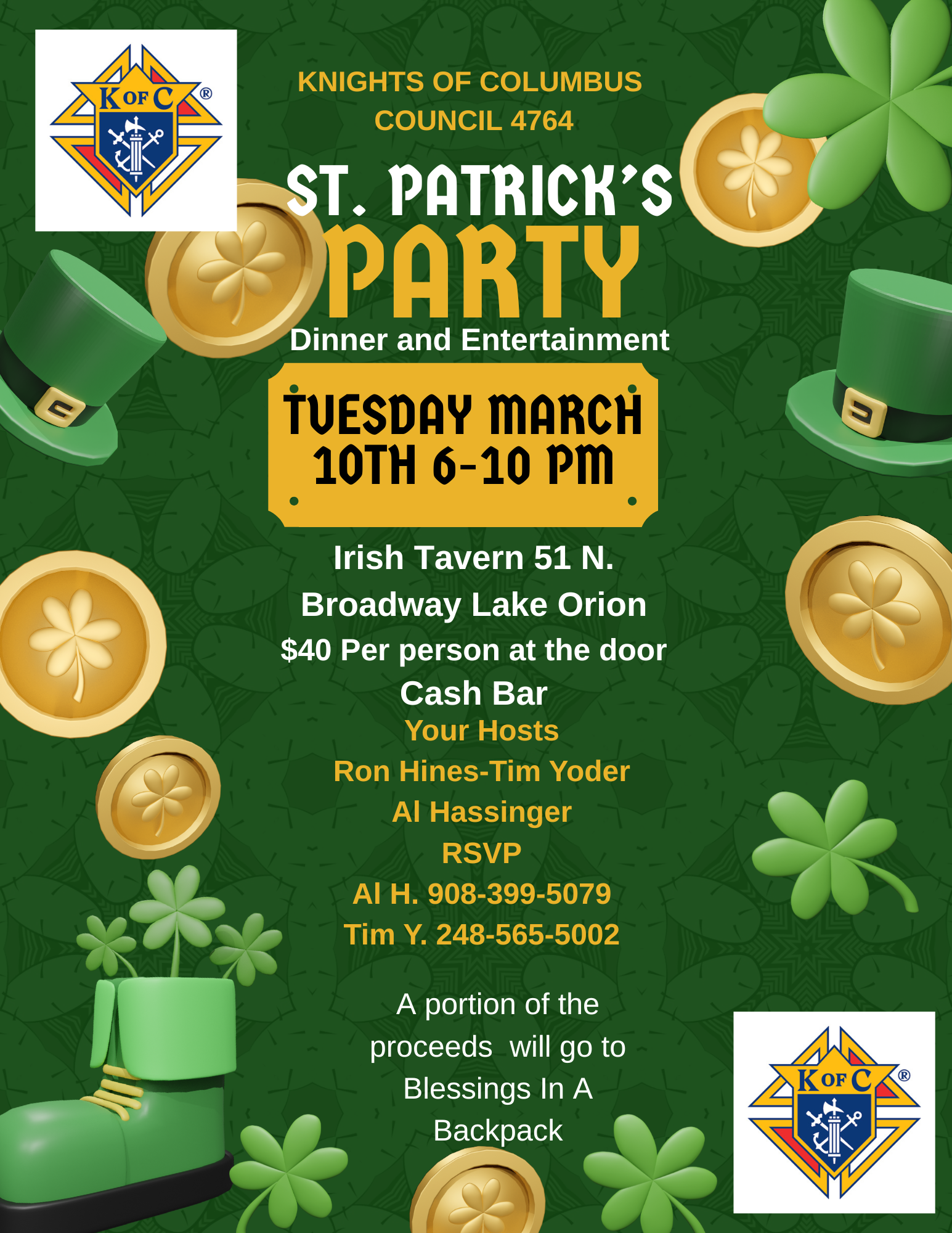 A flyer for an open house at the irish tavern