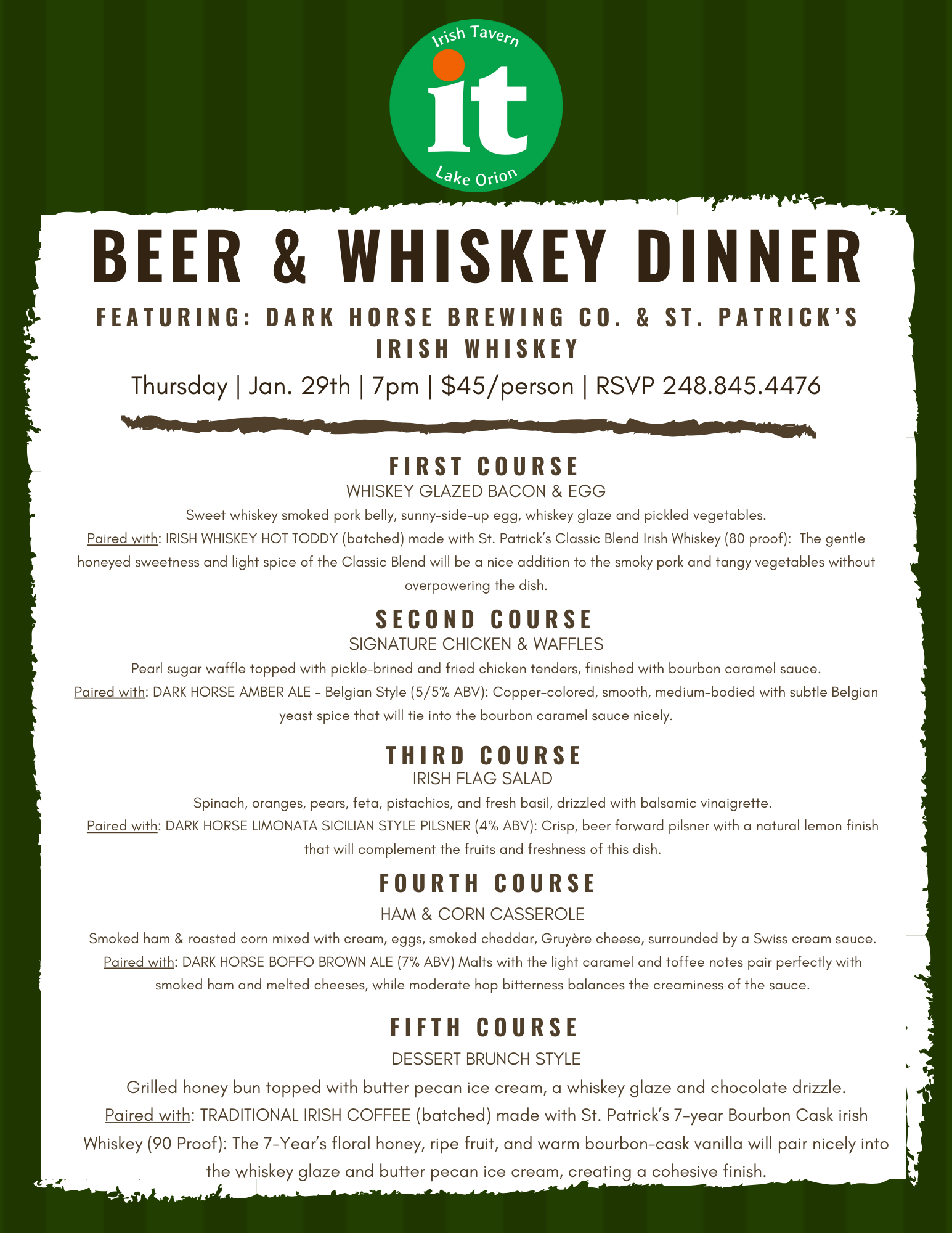 A flyer for an open house at the irish tavern