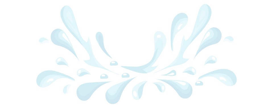 Light blue stylized water droplets splashing upward from a central point.