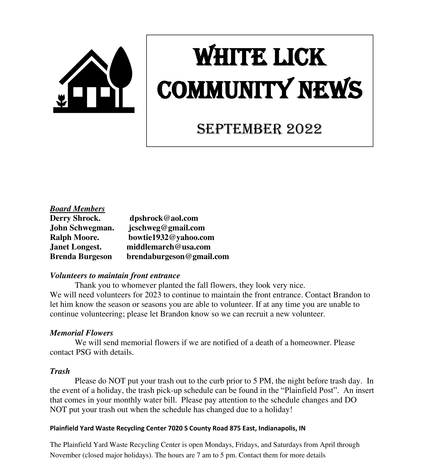 The cover of the white lick community news for september 2022.