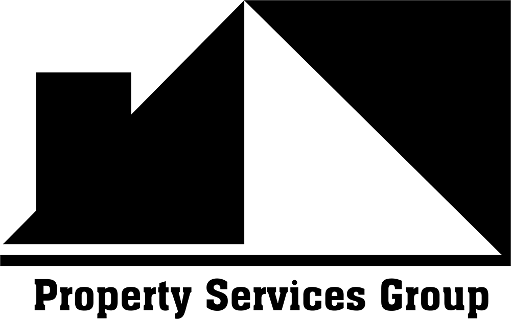 A black and white logo for property services group.