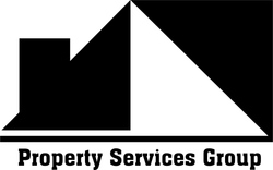 A black and white logo for property services group.