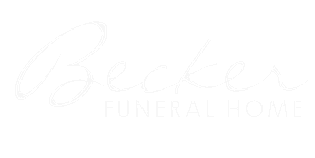 Becker Funeral Home logo in white script on a white background.