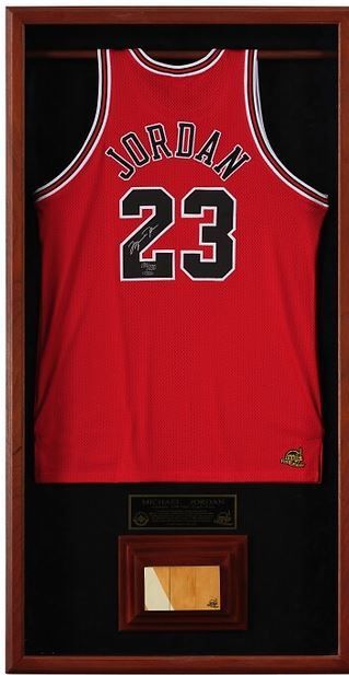 Michael Jordan 1998 Finals Game-Used Basketball Court Fragment and Signed Commemorative Chicago Bulls Jersey