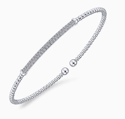  14K White Gold Bujukan Diamond Bar Split Bangle