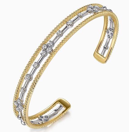  14K White and Yellow Gold Diamond Bujukan Cuff Bangle	