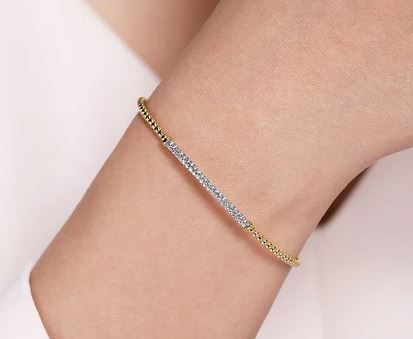  14K Yellow Gold Bujukan Diamond Bar Split Bangle