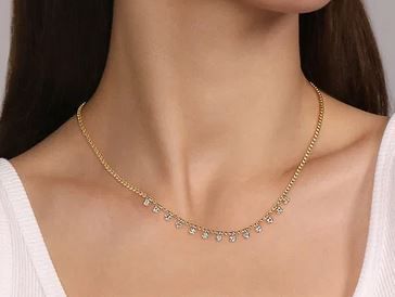  14K Yellow Gold Diamond Drop Station Necklace