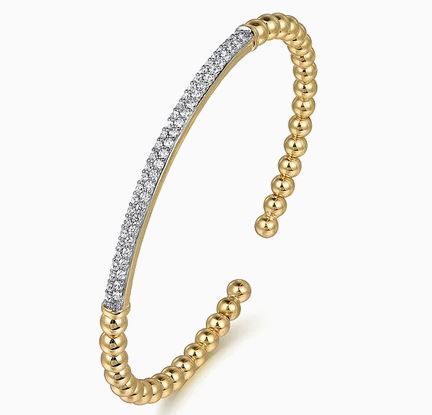  14K Yellow Gold DiamondPave Bar Bujukan Split Bangle